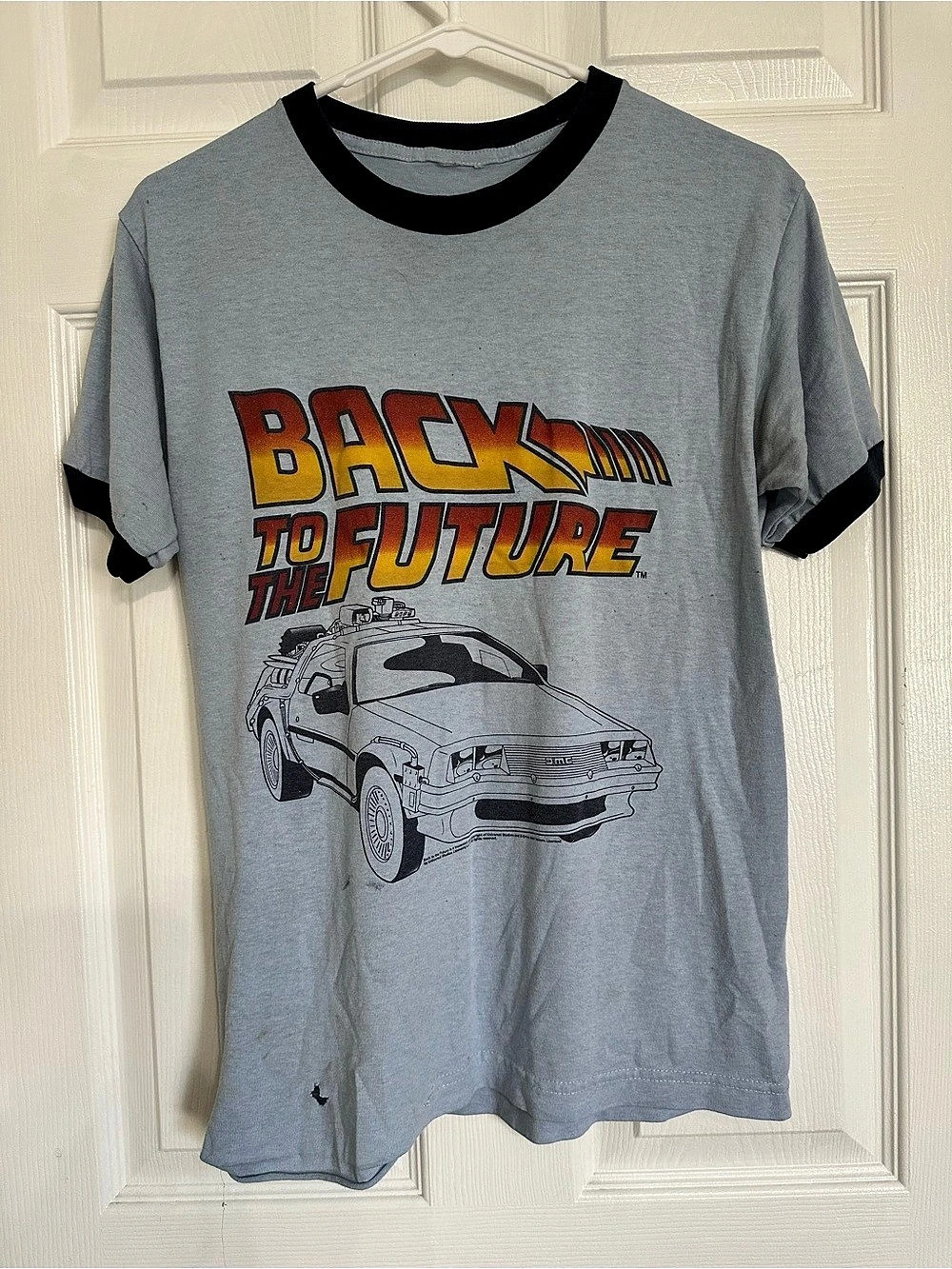 Vintage 90’s Back to the Future DeLorean graphic ringer tee Graphic Short Sleeve